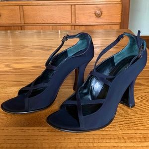 "Via Spiga" strappy, black dress heels, 8, GUC